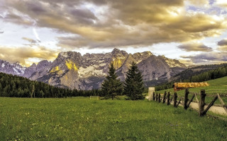 Fence mountains clouds landscape sunset - in the foreground free wallpaper