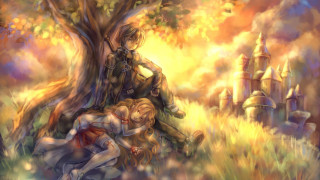 Forest castle couple hugging autumn - under free wallpaper for desktop