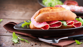 Sandwich meat cheese plate fork - a wooden table free wallpaper