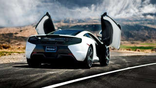 White sports car mountains clouds 2 - open door free wallpaper