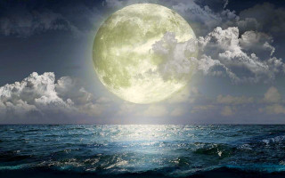 Full moon ocean boat clouds - over the ocean water free wallpaper