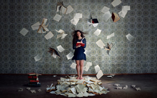 Woman books flying surreal shoot - brooke shaden free wallpaper