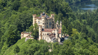 Castle forest lake people medieval - free architecture wallpaper
