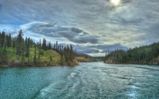 River boat trees cloudy sky 2 - river free wallpaper