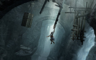 Suspended person tunnel ruins suit - suspended free wallpaper