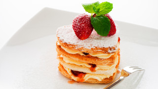Pancakes strawberries plate fork rococo - strawberry free wallpaper