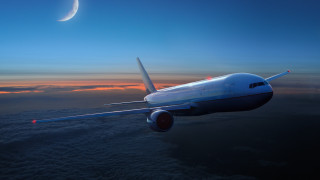 Airplane crescent sunset ocean beach - dawn free wallpaper