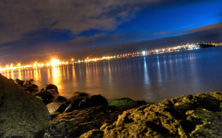 City lake night reflections skyline - almada negreiro free wallpaper