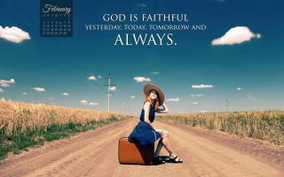 Woman sitting suitcase dirt road - inspirational free wallpaper