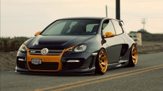 Black orange car yellow stripe - the side of the road free wallpaper
