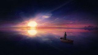 Sunset lake boat person magic - sunset free wallpaper