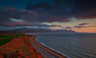 Beach water mountain clouds sky 2 - rich moody colour free wallpaper