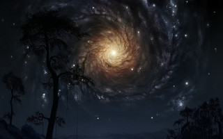 Galaxy tree starry sky matte - distant free wallpaper