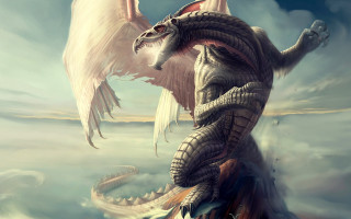Dragon wings rock water fantasy - dragon art free wallpaper