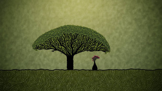 Tree cat vase flowers green - a painting of a tree free wallpaper