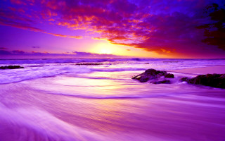 Purple beach sunset waves rocks - wave free wallpaper