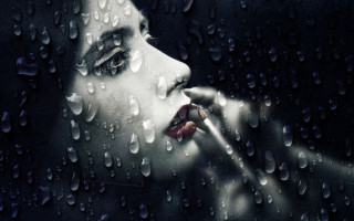 Woman rainy window diving seaweed - rain drop free wallpaper