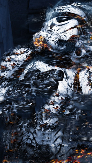 Large metal statue flames face - biomechanical free wallpaper