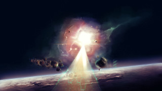 Space station beam light planets - a beam of light free wallpaper