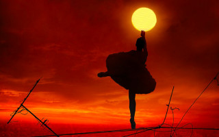 Handstand sunset red sky silhouette - a surfboard free wallpaper