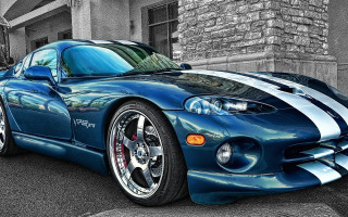 Blue sports car brick wall 4 - background free wallpaper