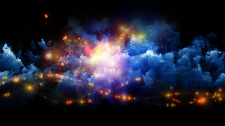 Colorful lights clouds galaxy city - space art free wallpaper