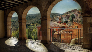 City arch fence mountain european - modern free wallpaper