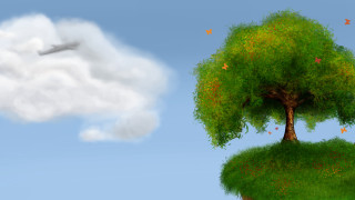 Tree plane island forest sky - matte painting free wallpaper for desktop