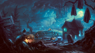 Halloween graveyard ghost moon gothic - a detailed matte painting free wallpaper