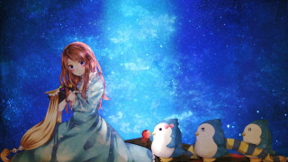 Girl birds blue sky star - a storybook illustration free wallpaper for desktop