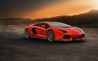 Red sports car sunset mountains 2 - sunset free wallpaper