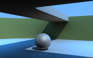White ball room blue floor - beeple free wallpaper