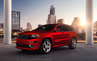 Red jeep city skyline sunset - a red jeep free wallpaper