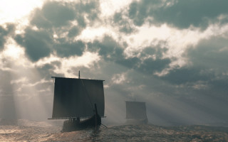 Ship ocean sky sunbeams volumetric - the cloud above free wallpaper
