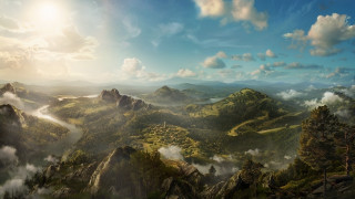Mountain landscape clouds sun river - the valley free wallpaper