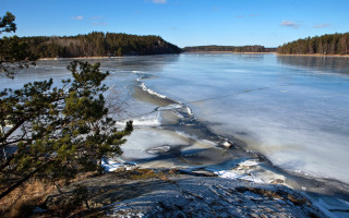 Frozen lake trees sky clouds - lake free wallpaper