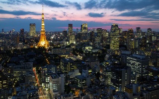 City skyline tower night pink 2 - tall tower free wallpaper