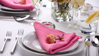 Pink napkin silverware vase lemons - color scheme free wallpaper