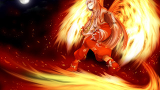 Fiery phoenix anime moon night - flame free wallpaper for desktop