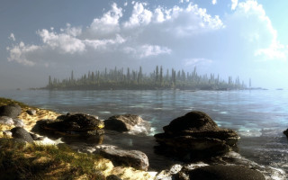 Small island rocks trees lake - a small island in the middle of a body free wallpaper