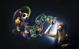 Woman cellphone psychedelic astronaut space - a strange face free wallpaper