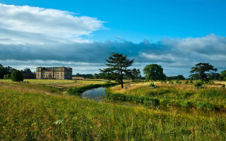 Large house river forest landscape - art free wallpaper