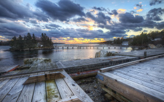 Dusk bridge dock sunset ocean - hdr free wallpaper
