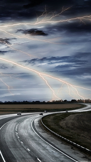 Road lightning bolts sky car - the road free wallpaper