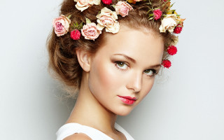 Woman flowercrown white shirt roses - her shoulder free wallpaper