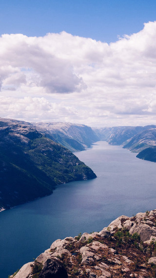 Lake mountains cloudy sky nature - free landscape wallpaper