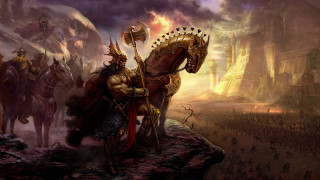 Man horse sword crowd fantasy - a painting of a man free wallpaper