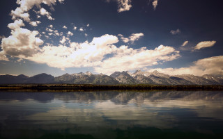 Lake mountains clouds sky reflection - ansel adams free wallpaper