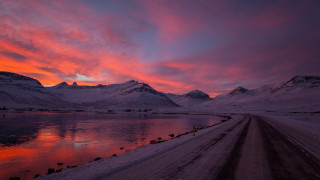 Road water mountain sunset beach - sunset free wallpaper