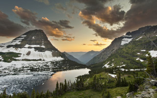 Mountain lake sunset clouds nature 2 - beautiful free wallpaper for desktop